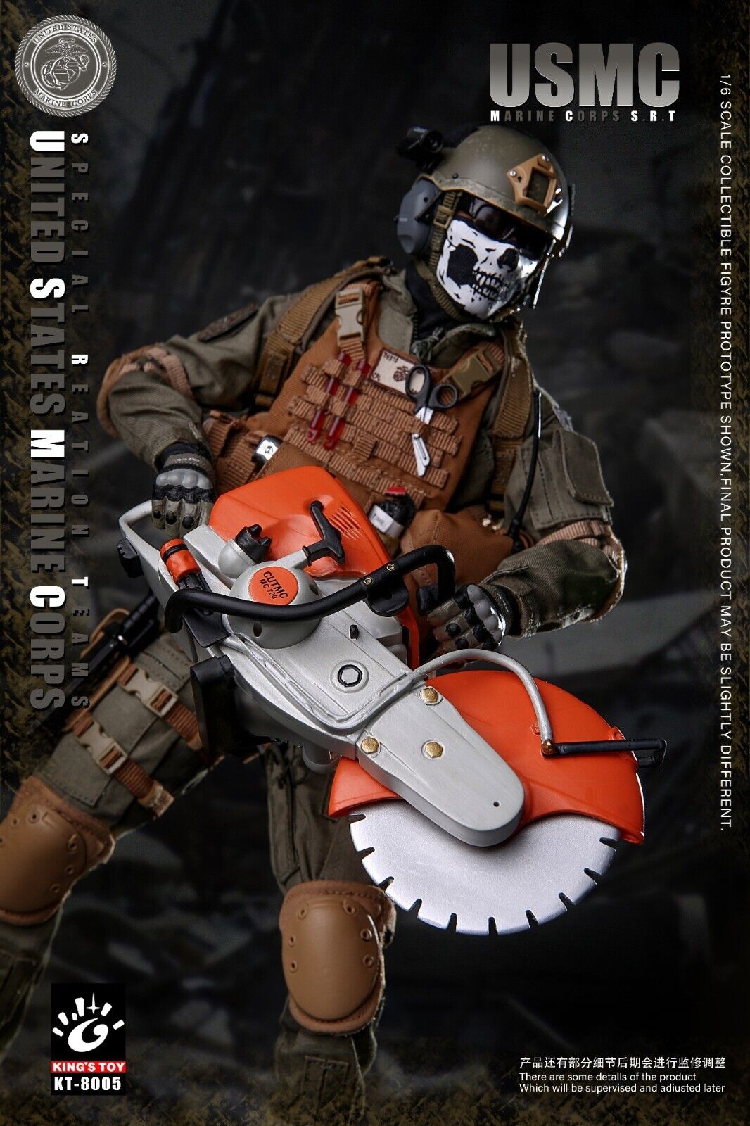 1:6 King's Toy USMC SRT Tactical Gloved Hands (No Pegs) for 12" Figures