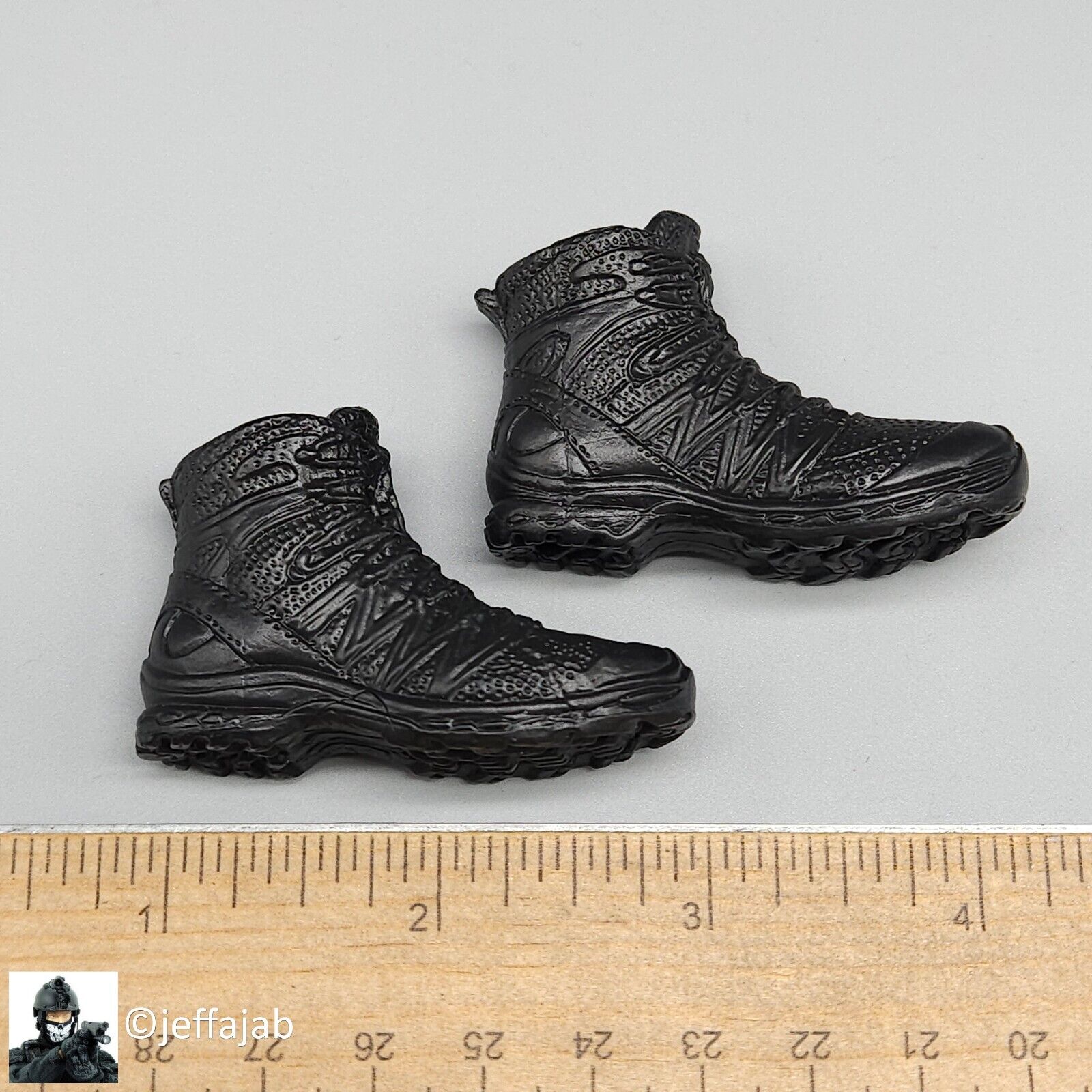 1:6 Flagset Black Molded Tactical Boots (Peg Type) for 12" Figures
