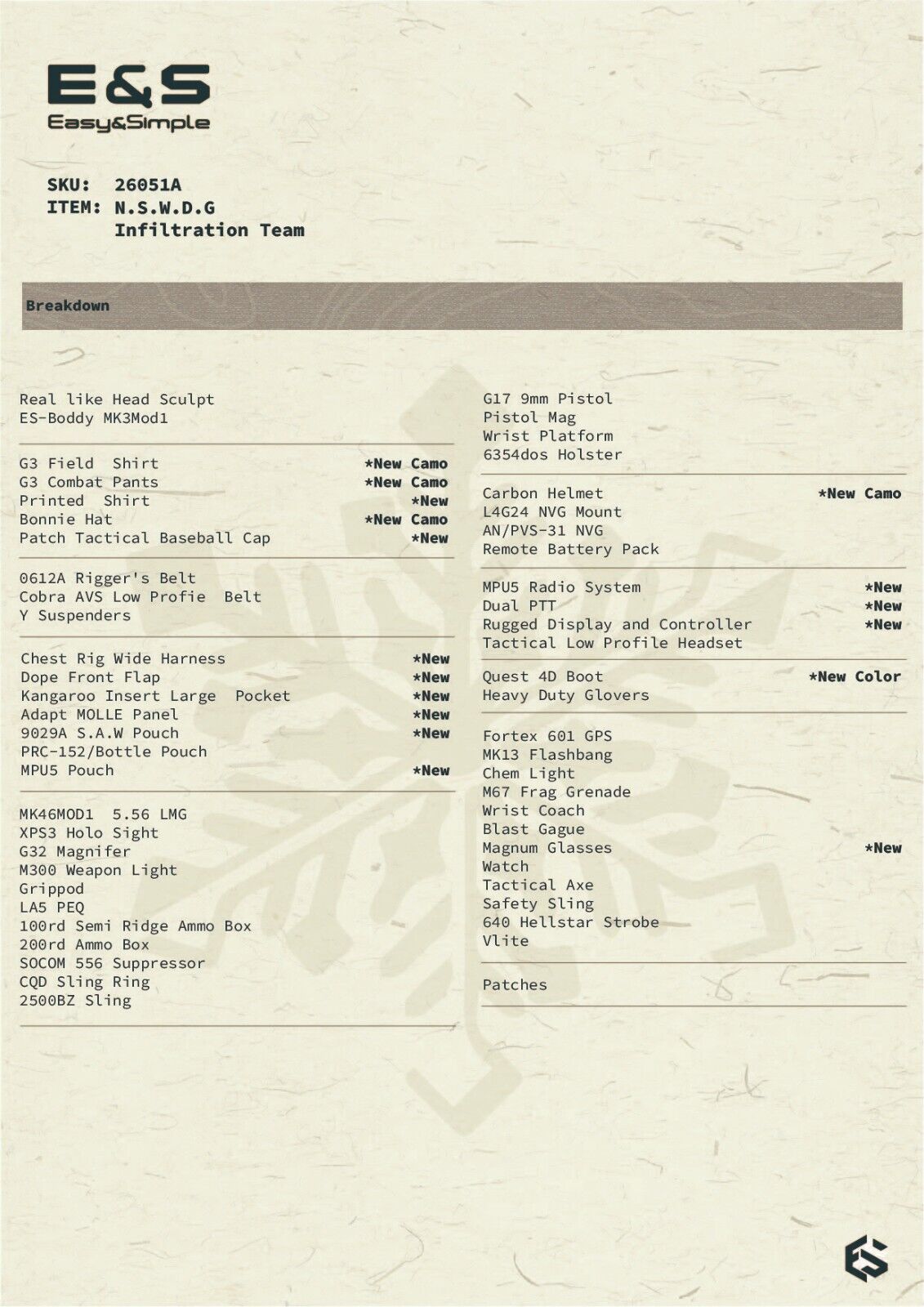 1:6 scale Easy & Simple N.S.W.D.G Infiltration Team Version A 12" Figure 26051A