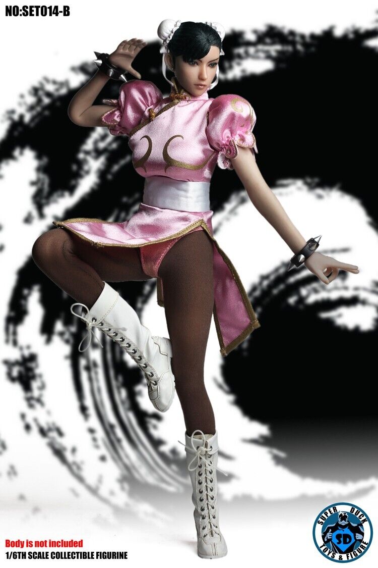 1:6 scale Female Chun Li Martial Art Fighter in Pink Head & Clothing Set SET014B