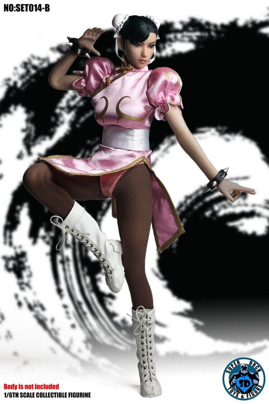 1:6 scale Female Chun Li Martial Art Fighter in Pink Head & Clothing Set SET014B