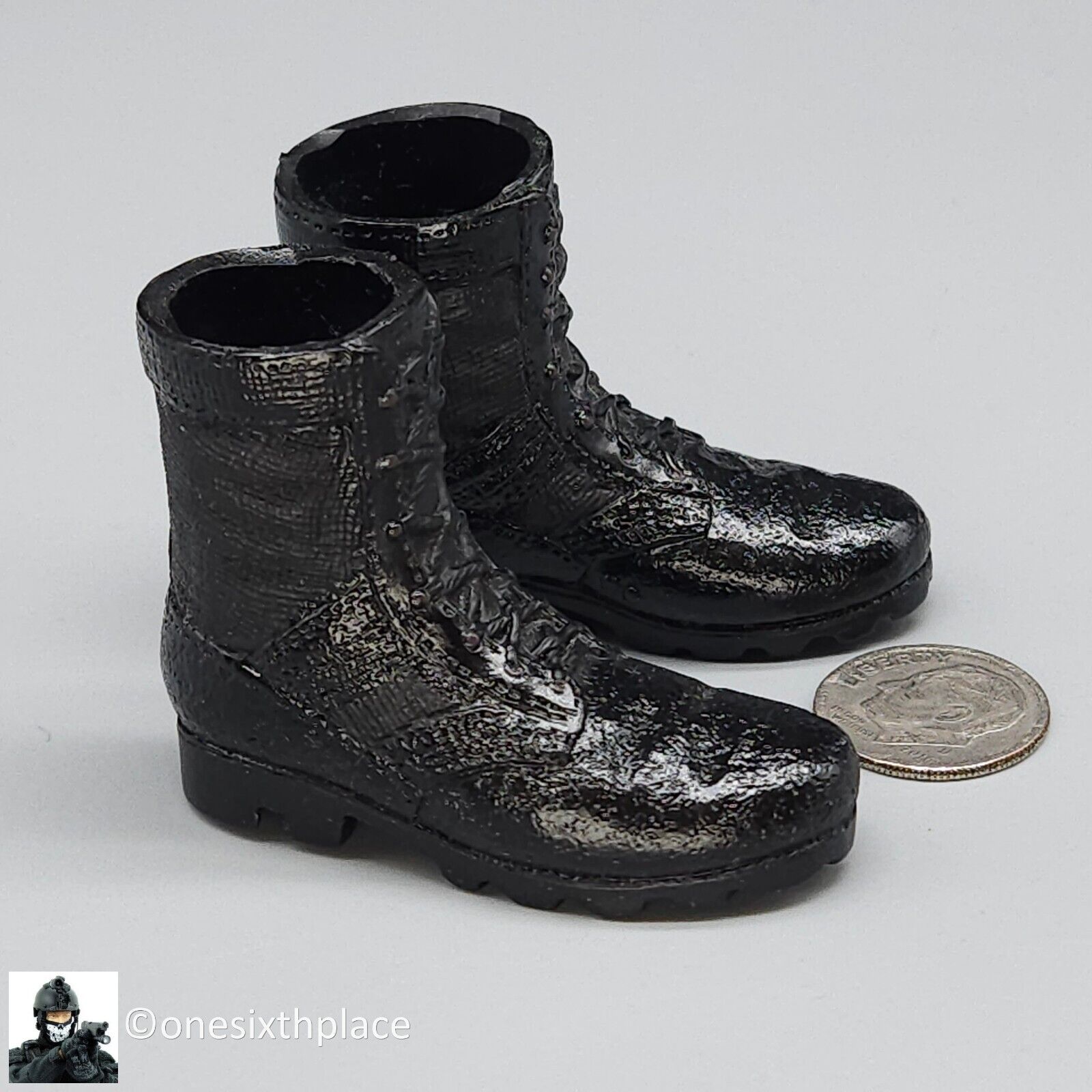 1:6 scale Dragon Ranger Phil Gloss Black Combat Boots (Foot Type) for 12" Figure