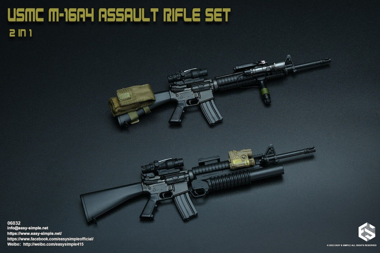 1:6 Easy & Simple USMC M16A4 Rifle w/ Sling & Ammo Pouch for 12" Figures 06032