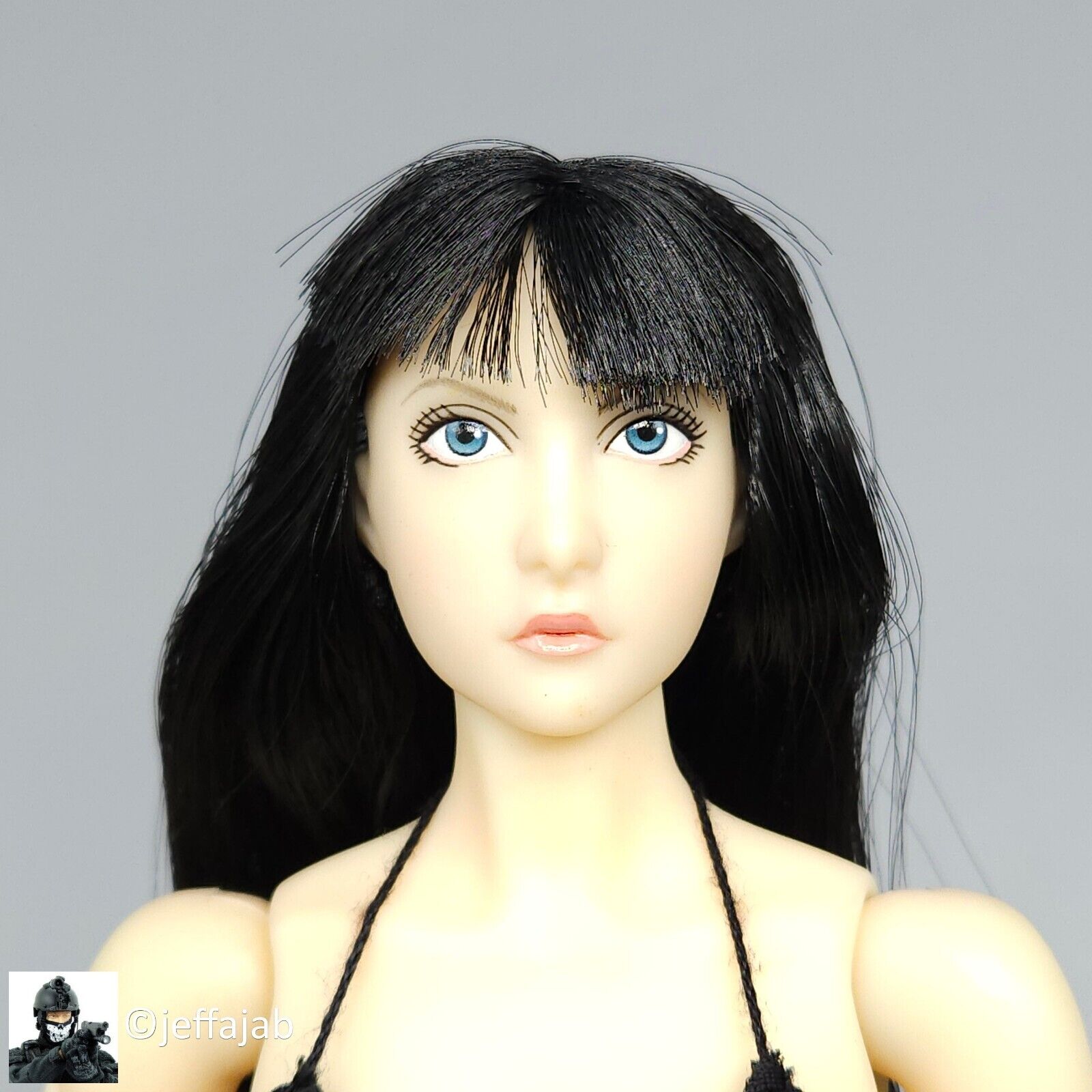 1:6 Triad Toys Otaku 1.0 Pale Female Anime Black Hair Head Sculpt for 12" Figure