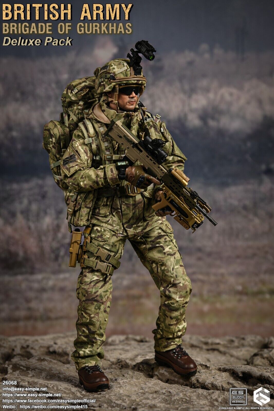 1:6 scale Easy & Simple British Army Brigade of Gurkhas MTP Camo Helmet w/ NVG