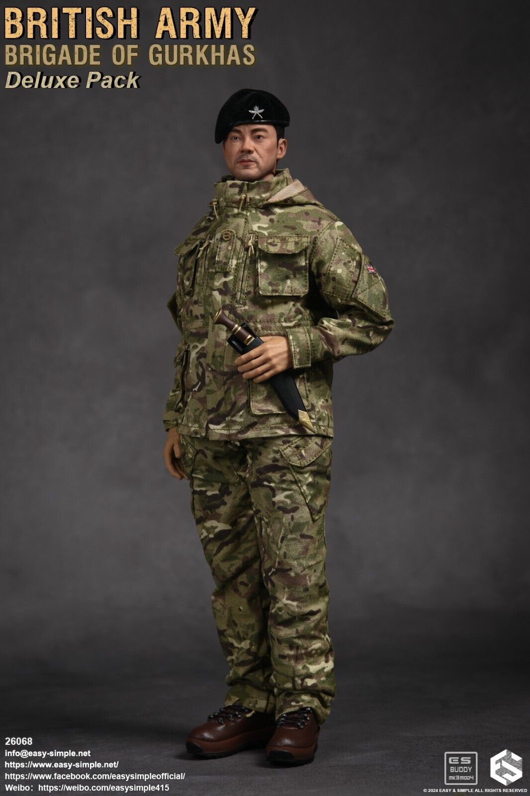 1:6 scale Easy & Simple British Army Brigade of Gurkhas Male Head Sculpt