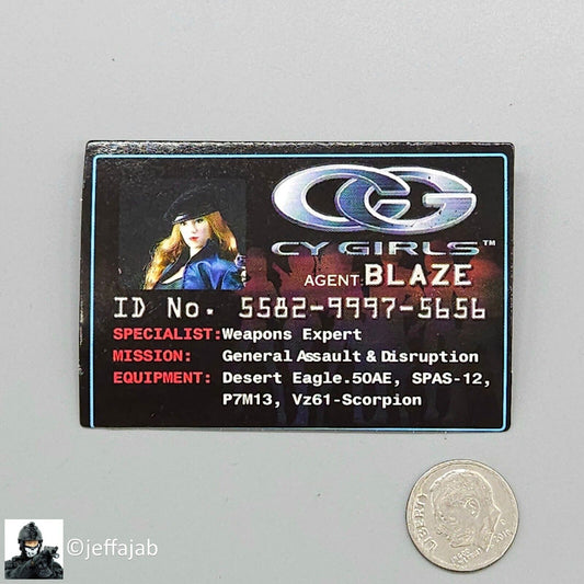 1:6 scale BBI Cy Girl Agent Blaze Collector ID Card for 12" Figures