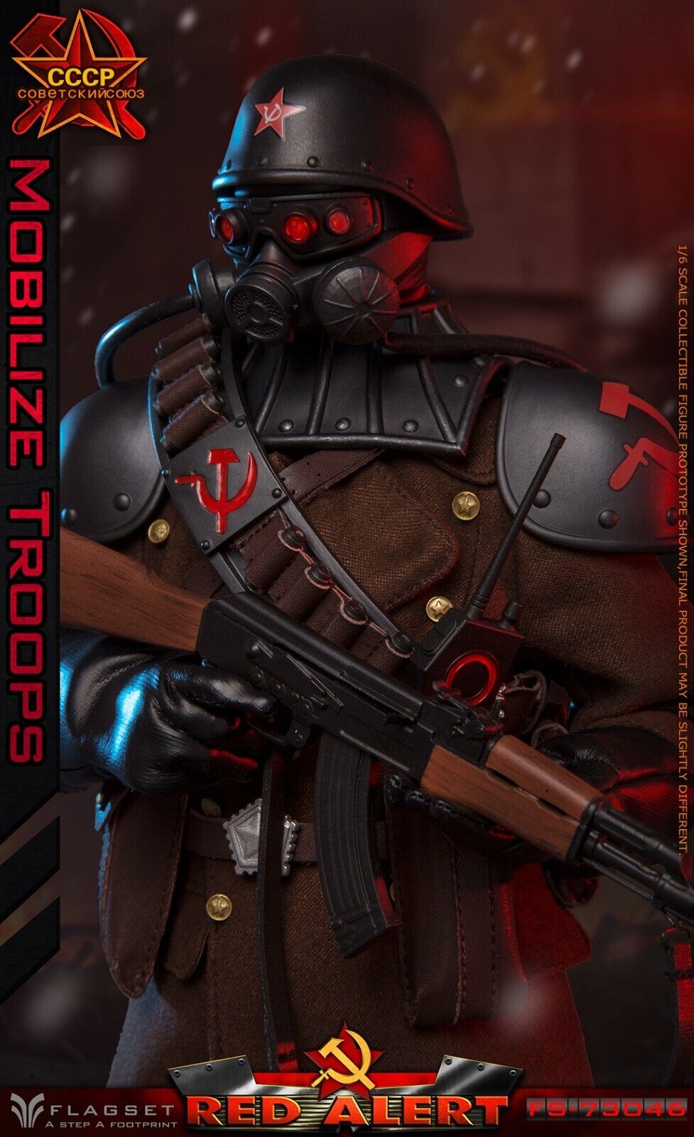1:6 Flagset Soviet Red Alert Mobilize Troops Helmet w/ Gas Mask Head Sculpt