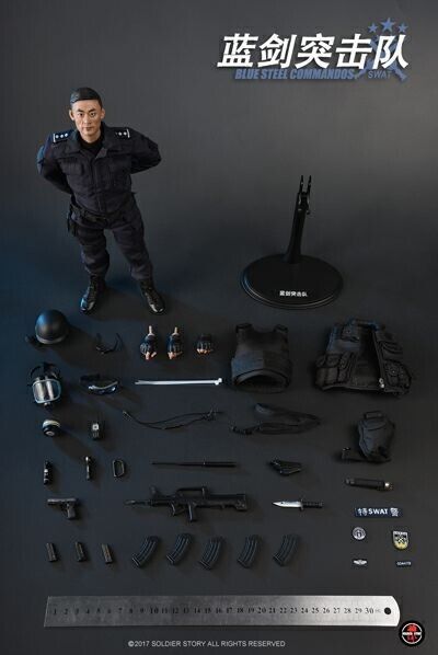 1:6 Soldier Story Blue Steele Commandos SWAT Asian Male Head for 12" Figures
