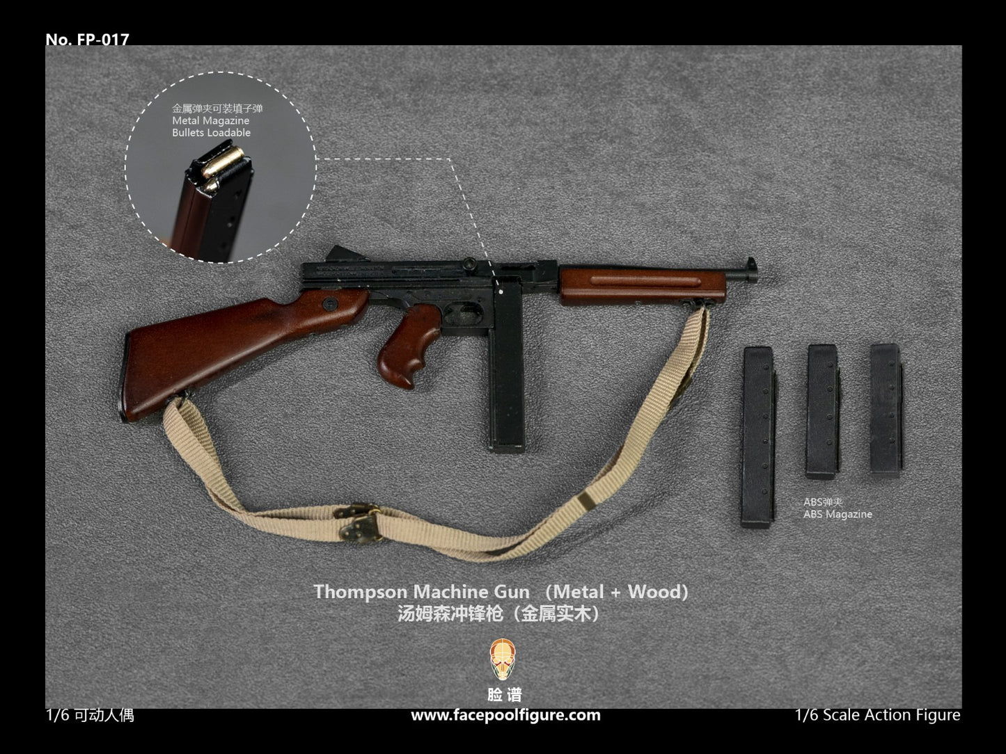 1:6 Facepool WWII USMC Snafu Thompson SMG (Wood & Metal) for 12" Figures