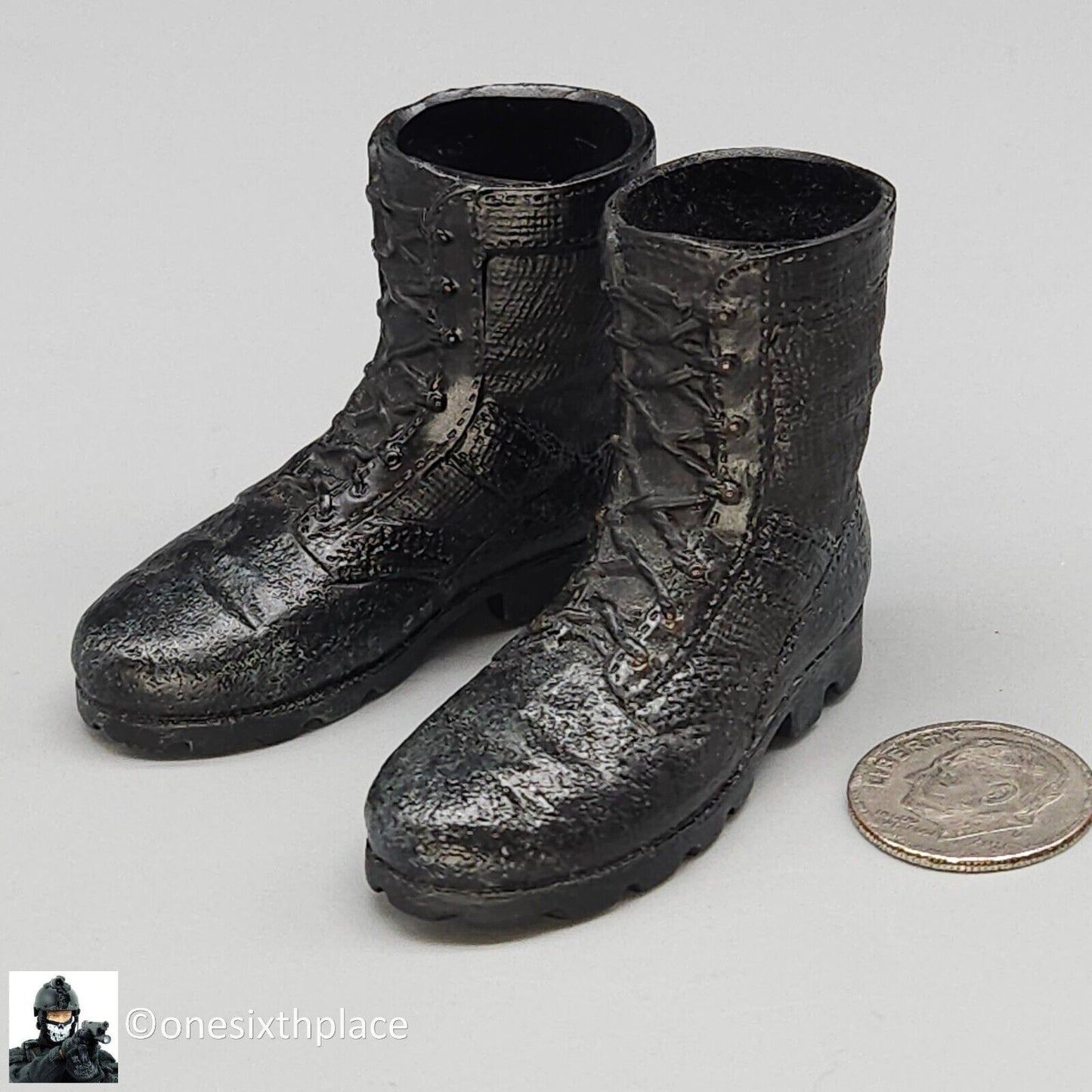 1:6 scale Dragon Black Combat Boots Light Weathering (Foot Type) for 12" Figures