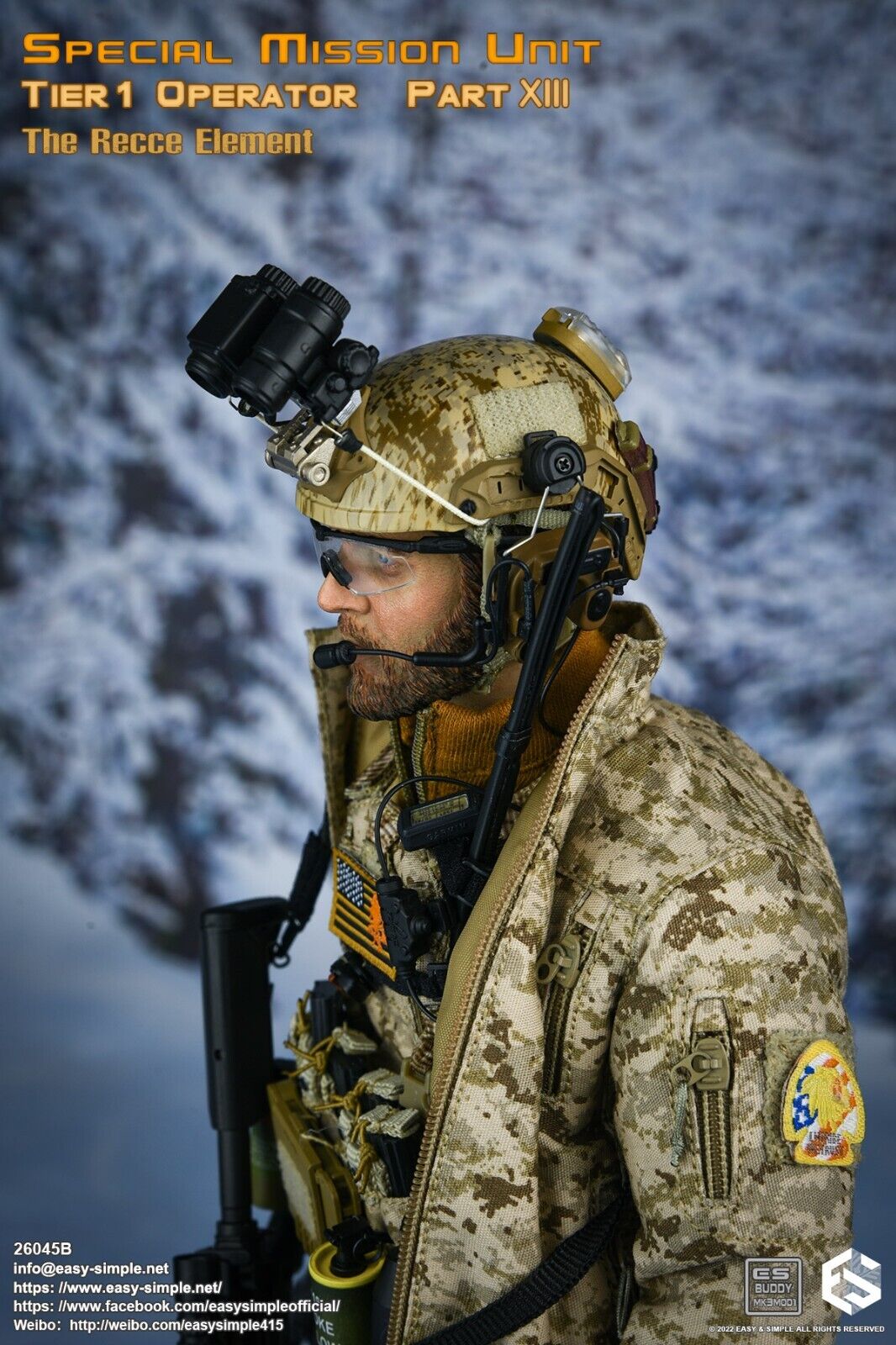 1:6 Easy & Simple Recce Element AOR1 Camo FAST Helmet w/ NVG Set for 12" Figures