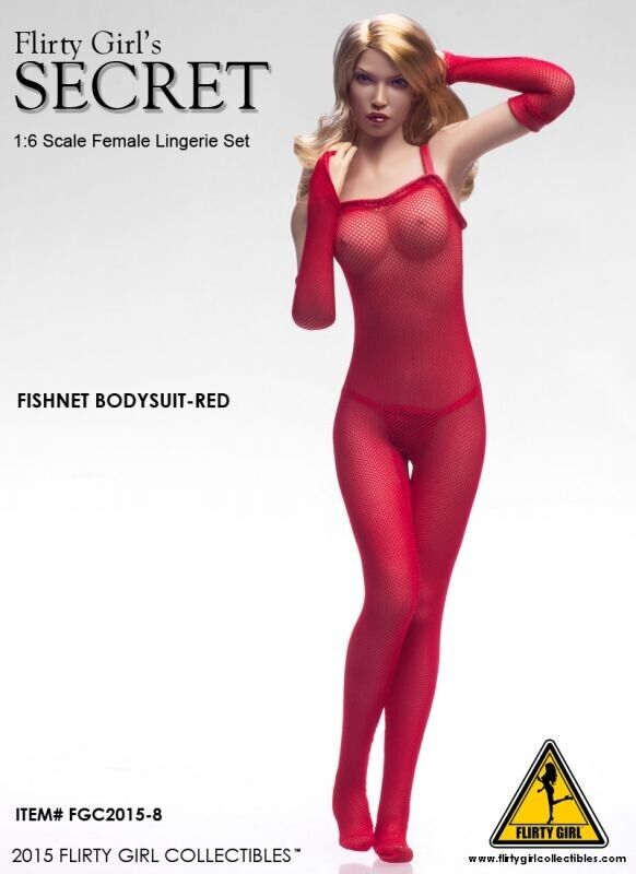 1:6 Flirty Girl Secret Female Red Fishnet Bodysuit Lingerie for 12" Figures