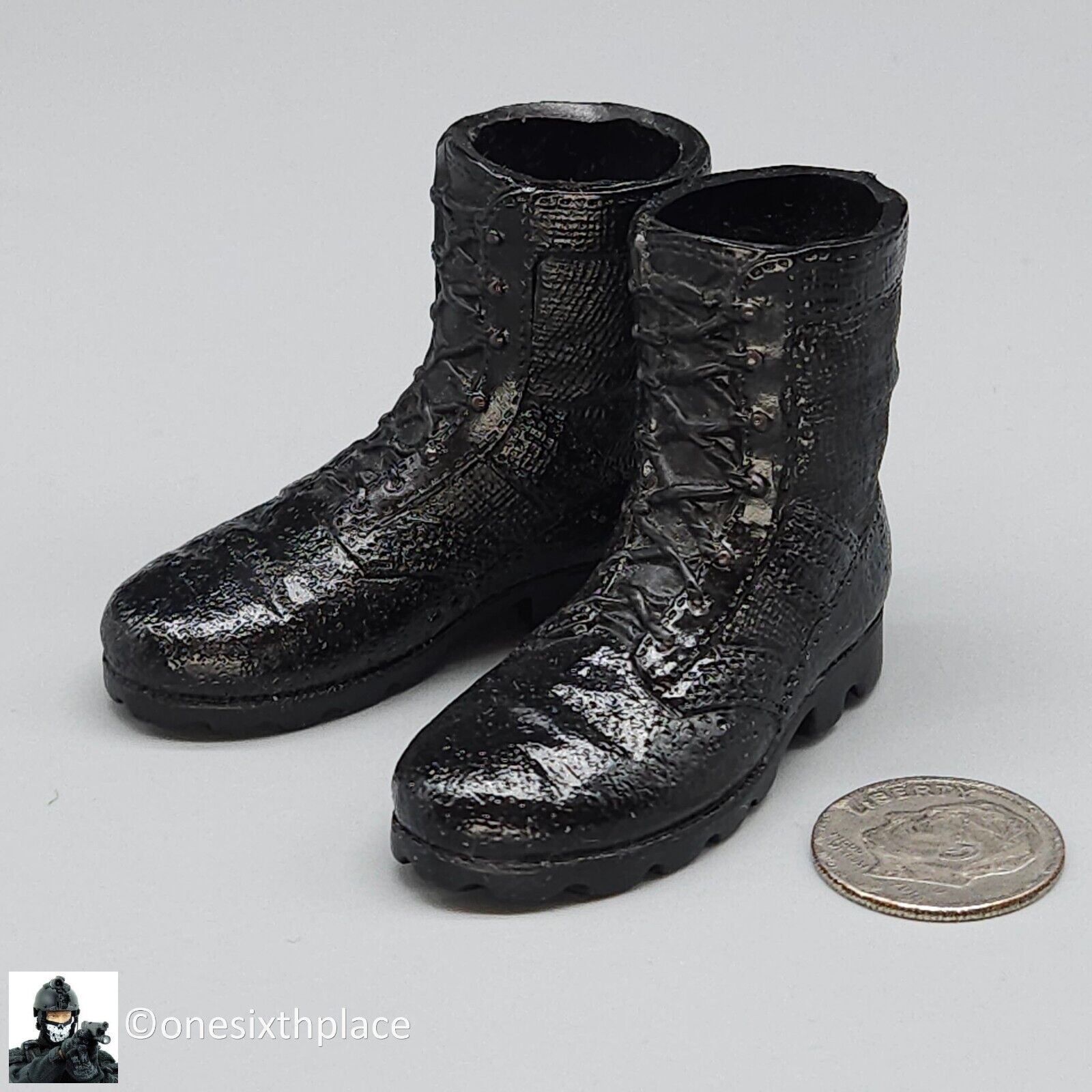 1:6 scale Dragon Ranger Phil Gloss Black Combat Boots (Foot Type) for 12" Figure