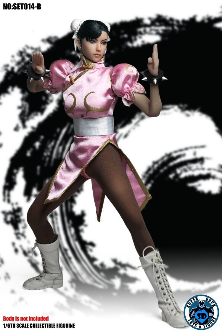 1:6 scale Female Chun Li Martial Art Fighter in Pink Head & Clothing Set SET014B