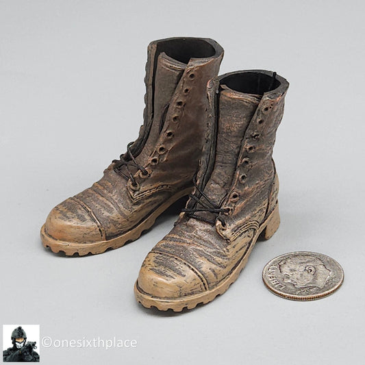 1:6 scale Brown Weathered Combat Boots w/ Laces (Foot Type) for 12" Figures