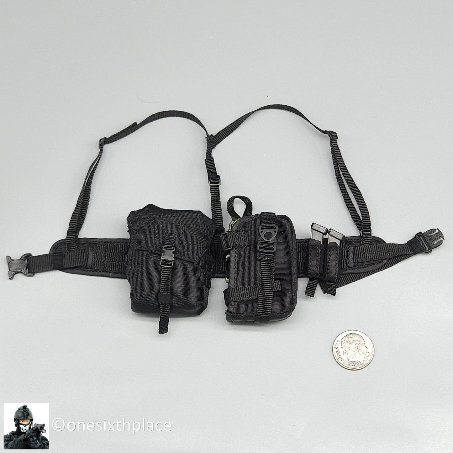 1:6 scale DamToys Russian Spetsnaz MVD SOBR Gunner Black MOLLE Belt w/ PKM Pouch