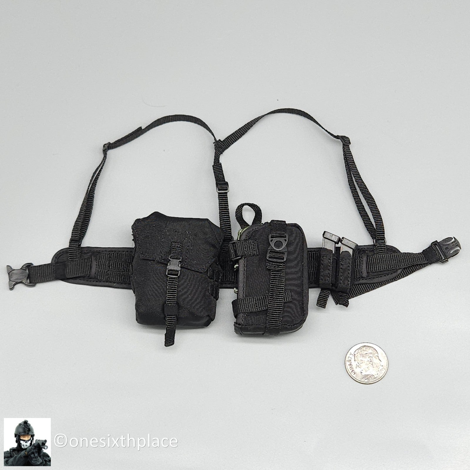 1:6 scale DamToys Russian Spetsnaz MVD SOBR Gunner Black MOLLE Belt w/ PKM Pouch