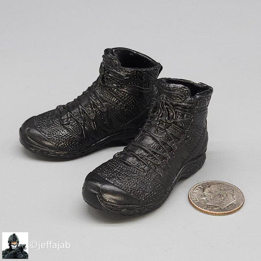 1:6 Flagset Black Molded Tactical Boots (Peg Type) for 12" Figures