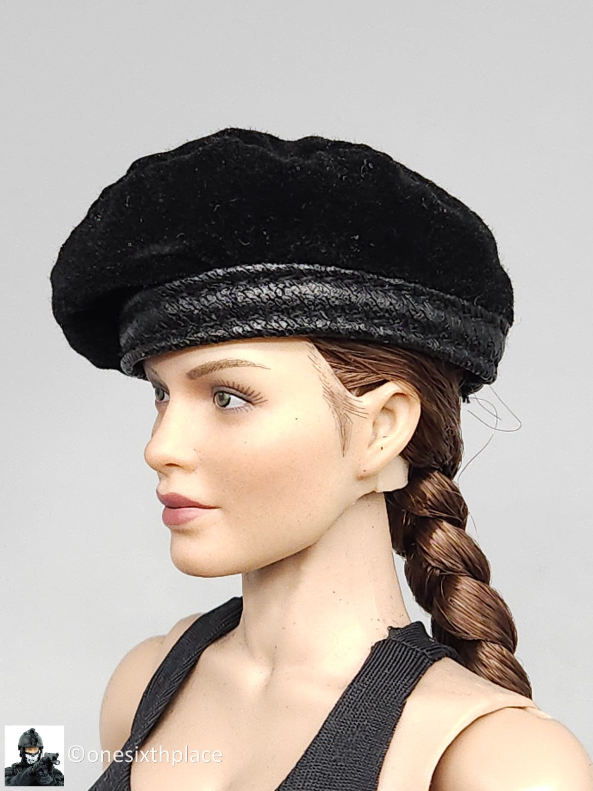 1:6 scale BBI Cy Girl Female Black Felt Beret Hat for 12" Figures