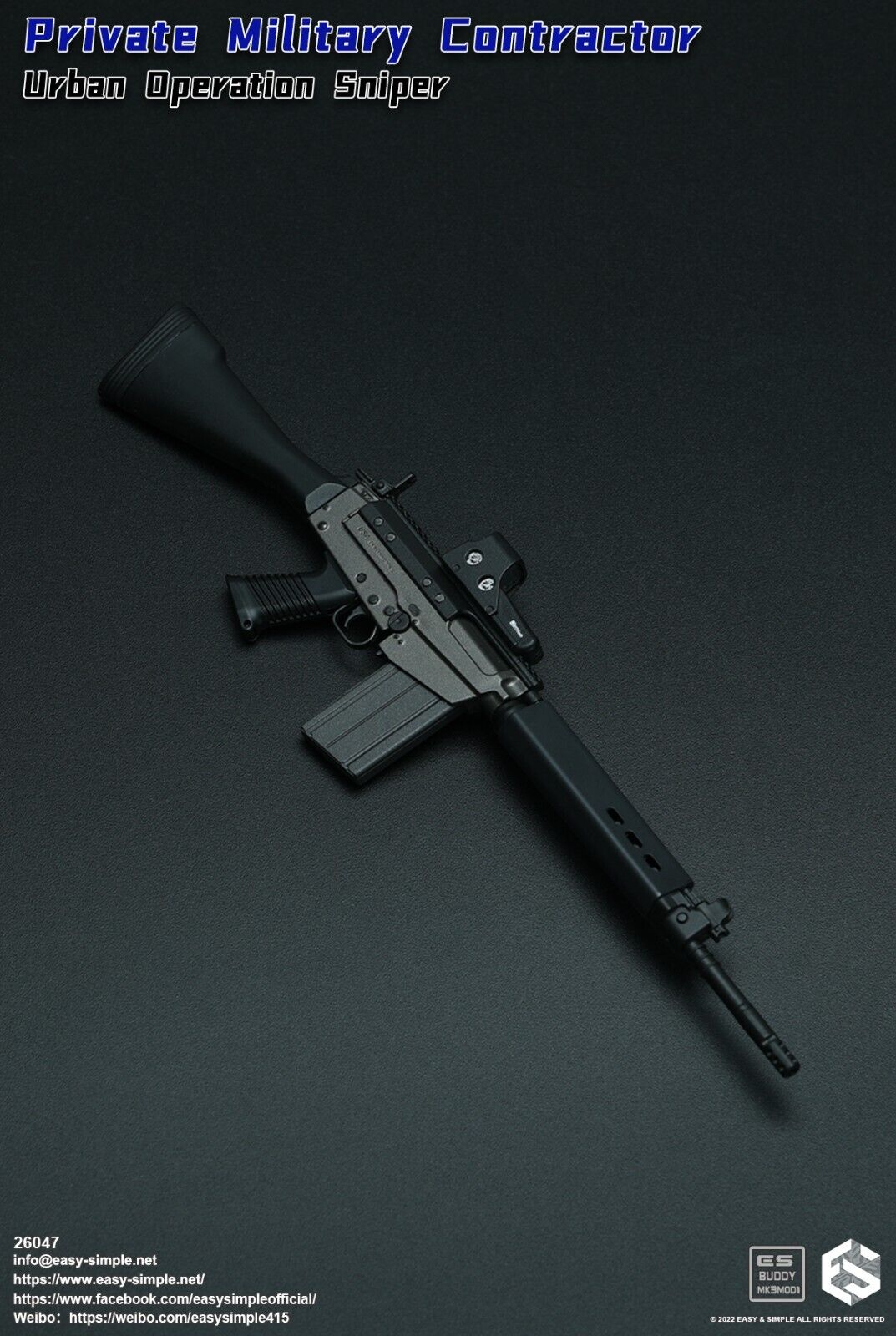 1:6 Easy & Simple PMC Urban Operation Sniper DSA SA58 Rifle for 12" Figures