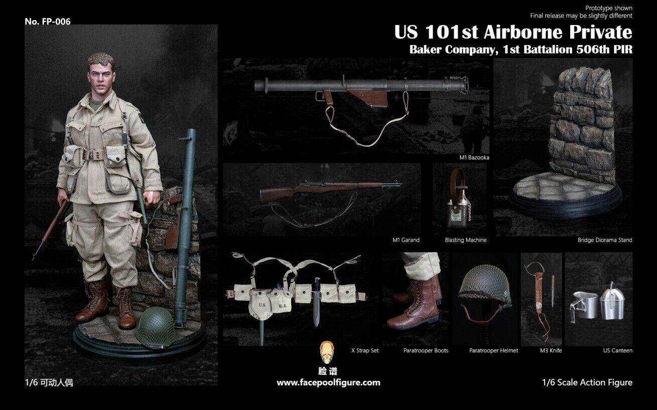 1:6 Facepool WWII US 101st Airborne Private Male Head Sculpt 12" GI Joe Dragon