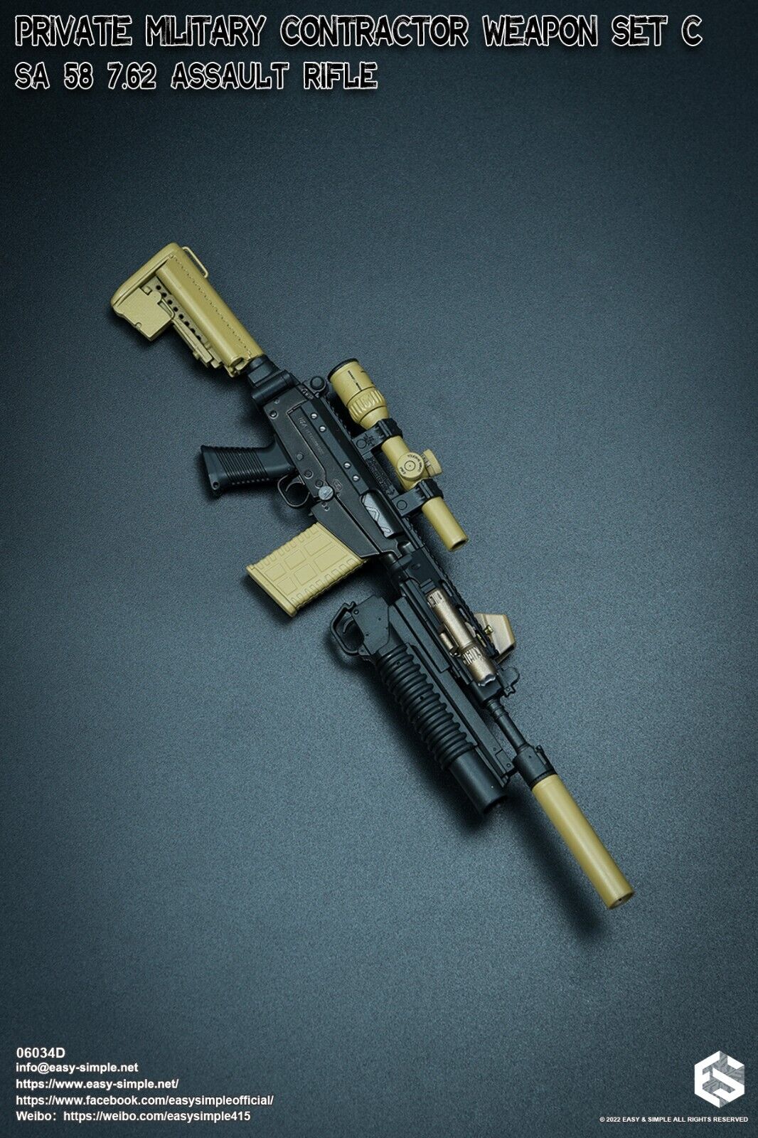 1:6 Easy & Simple PMC Weapon Set C SA 58 7.62 Assault Rifle FDE Scope 06034D