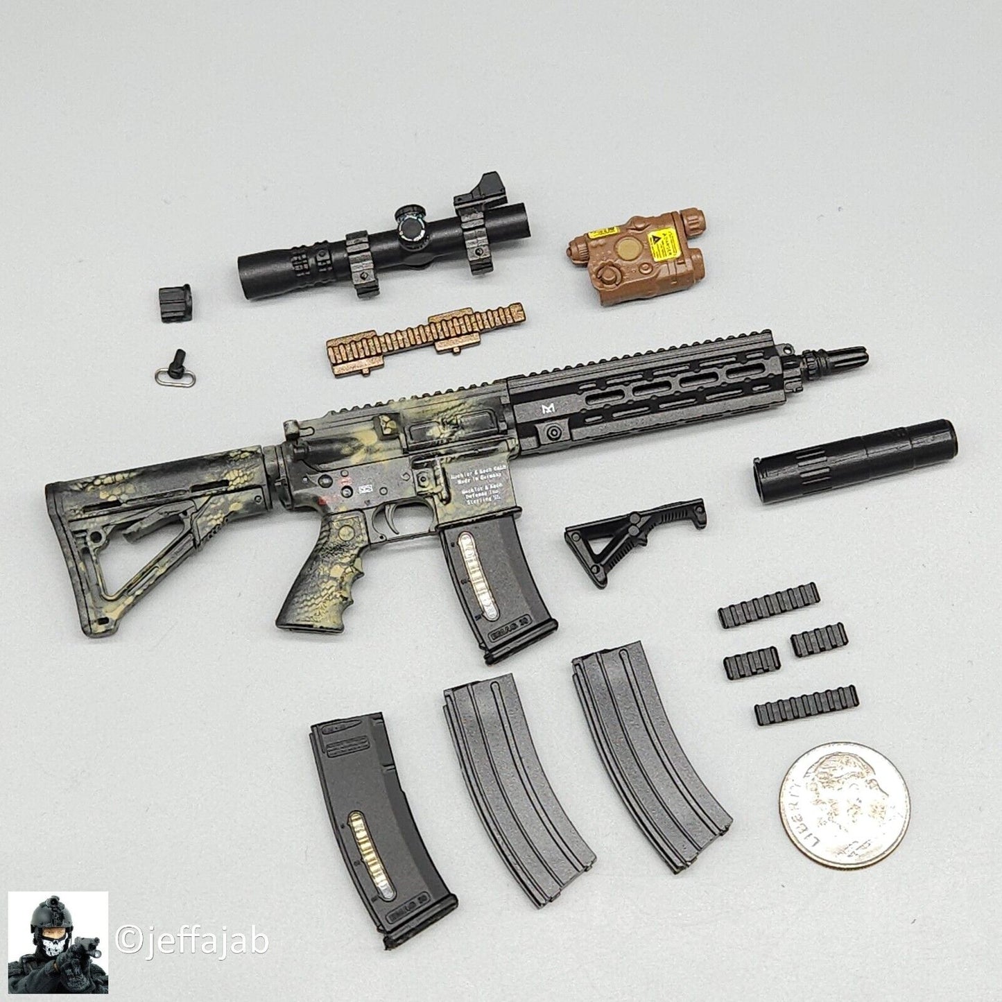 1:6 Easy & Simple Recce Element Camo HK 416 Rifle Set for 12" Figures