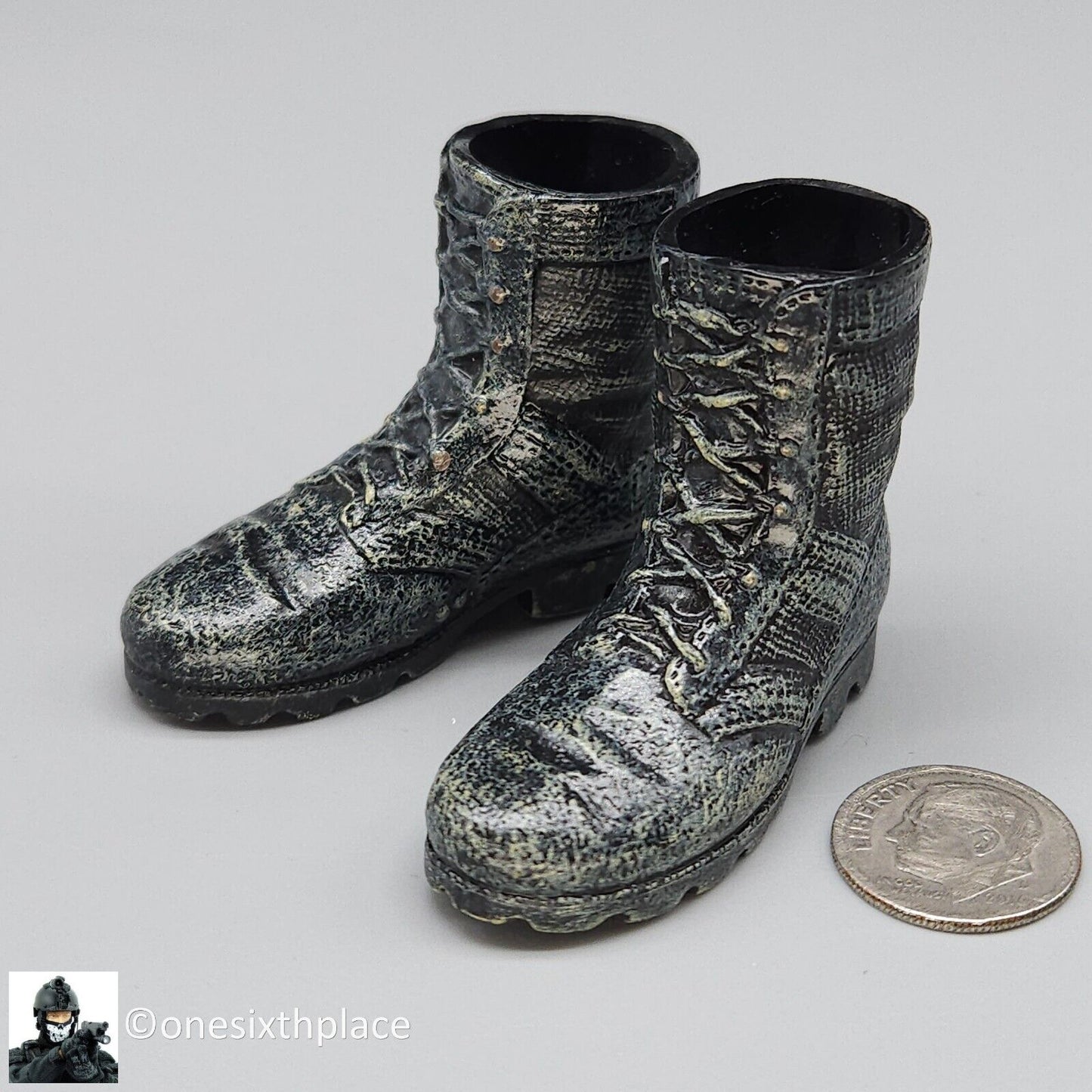 1:6 scale Dragon Black Combat Boots - Very Weathered (Foot Type) for 12" Figures