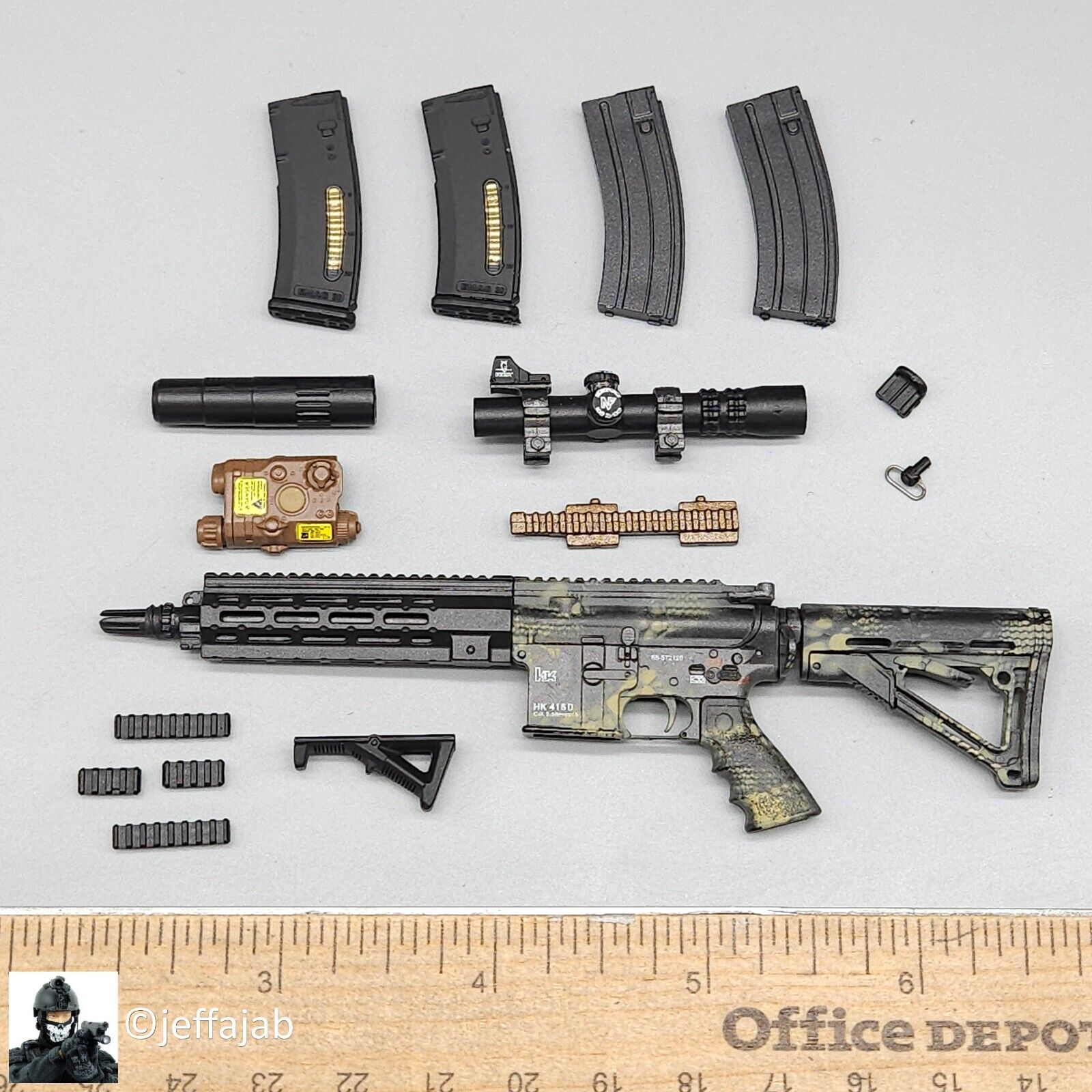 1:6 Easy & Simple Recce Element Camo HK 416 Rifle Set for 12" Figures