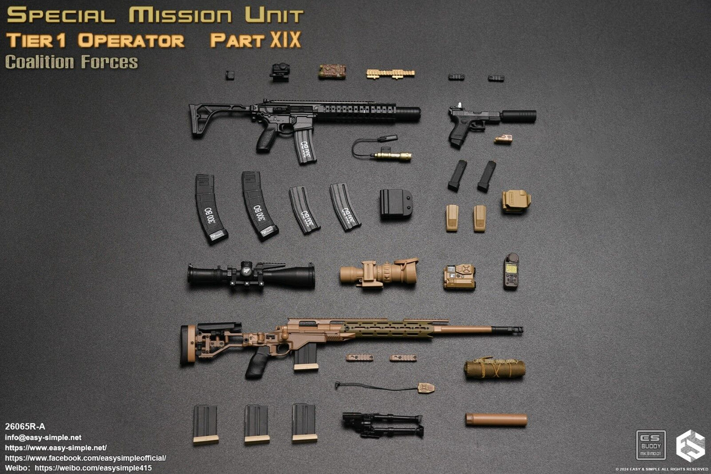 1:6 scale Easy & Simple Coalition Forces Tan Pistol Pouches w/ Ammo Mags 26065RA