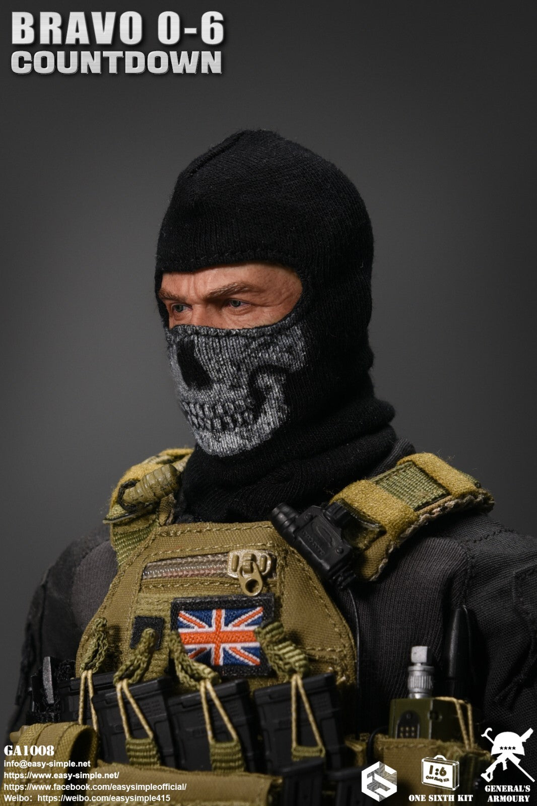 1:6 General's Armoury Bravo 0-6 Countdown Skull Balaclava for 12" Figures