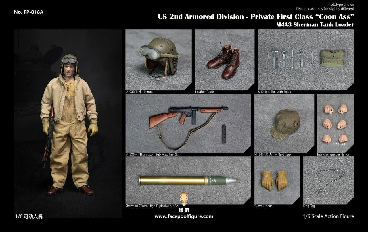 1:6 WWII US 2nd Armored Div Tank Loader "Coon Ass" M10 Tool Kit for 12" Figures