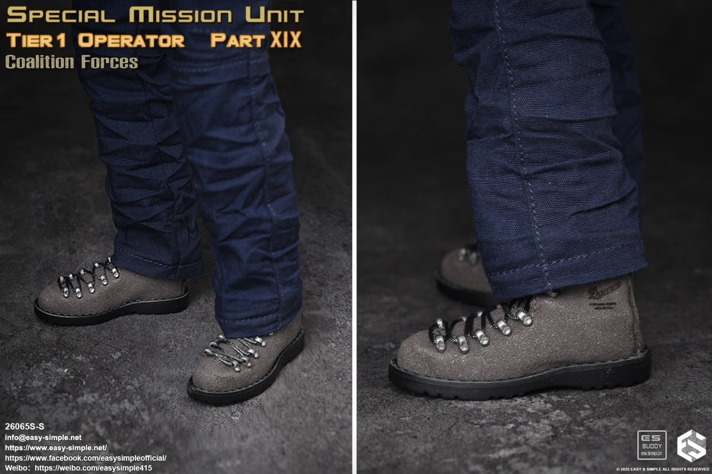 1:6 scale Easy & Simple Coalition Forces SAS Special Gray Boots for 12" Figures