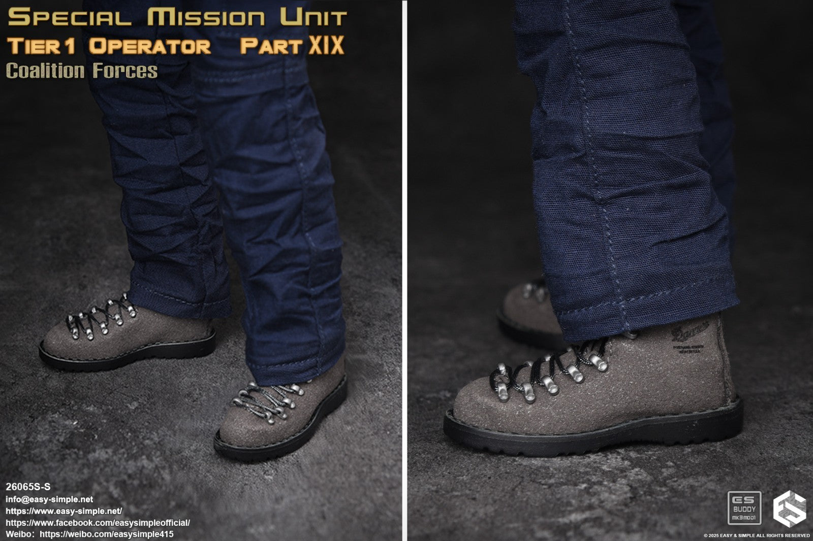 1:6 scale Easy & Simple Coalition Forces SAS Special Gray Boots for 12" Figures