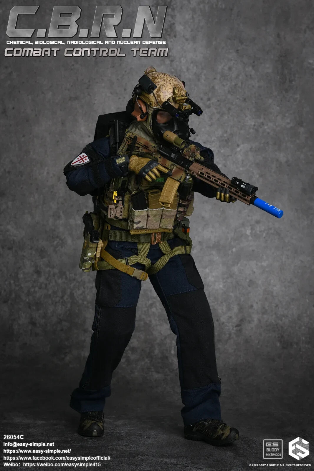 1:6 Easy & Simple CBRN Respirator Backpack, Gas Mask & NBC Hood for 12" Figures