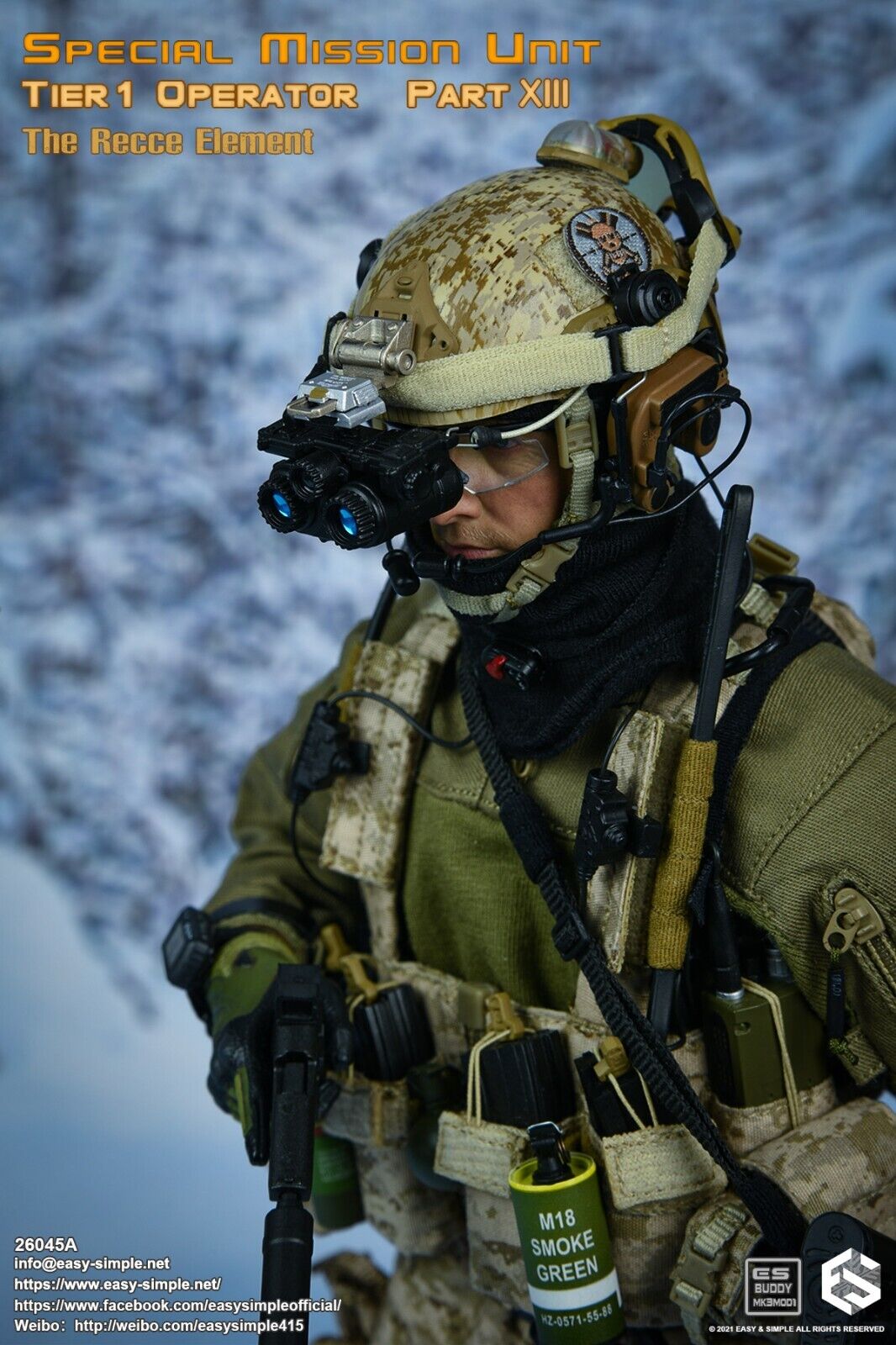 1:6 Easy Simple Recce Element AOR1 FAST Helmet w/ NVG 12" GI Joe Dragon DamToys