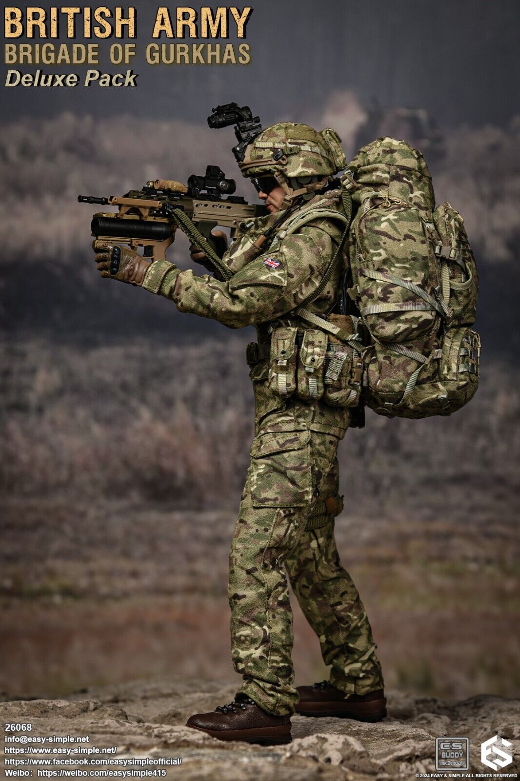 1:6 scale Easy & Simple British Army Brigade of Gurkhas MTP Camo Helmet w/ NVG