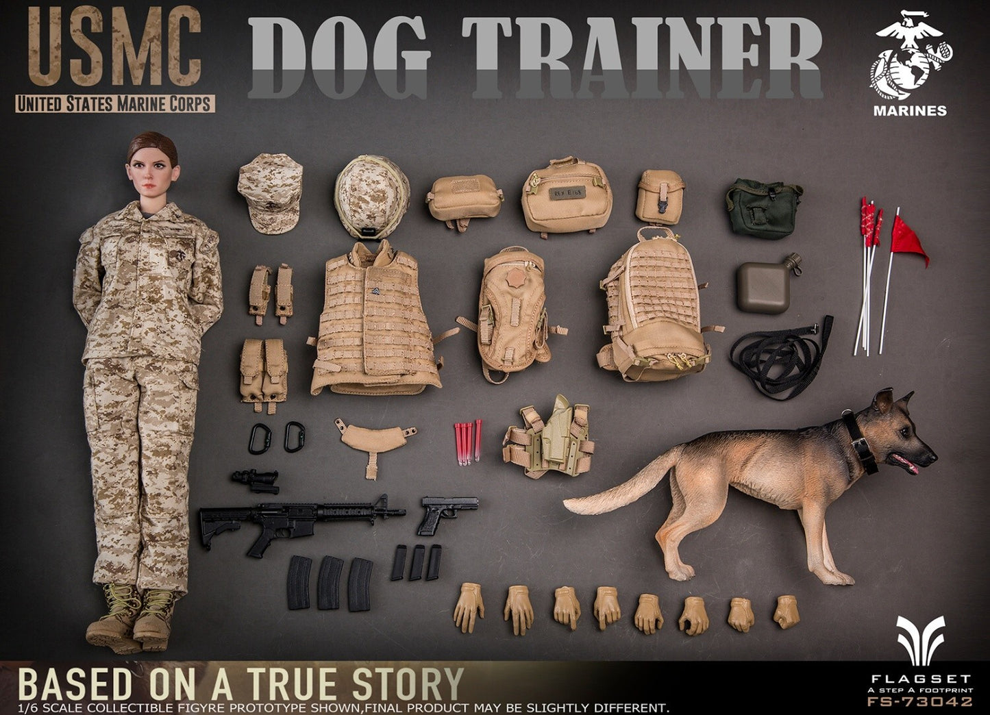 1:6 Scale Flagset Female USMC Dog Trainer MARPAT Hat Cover for 12" Figures