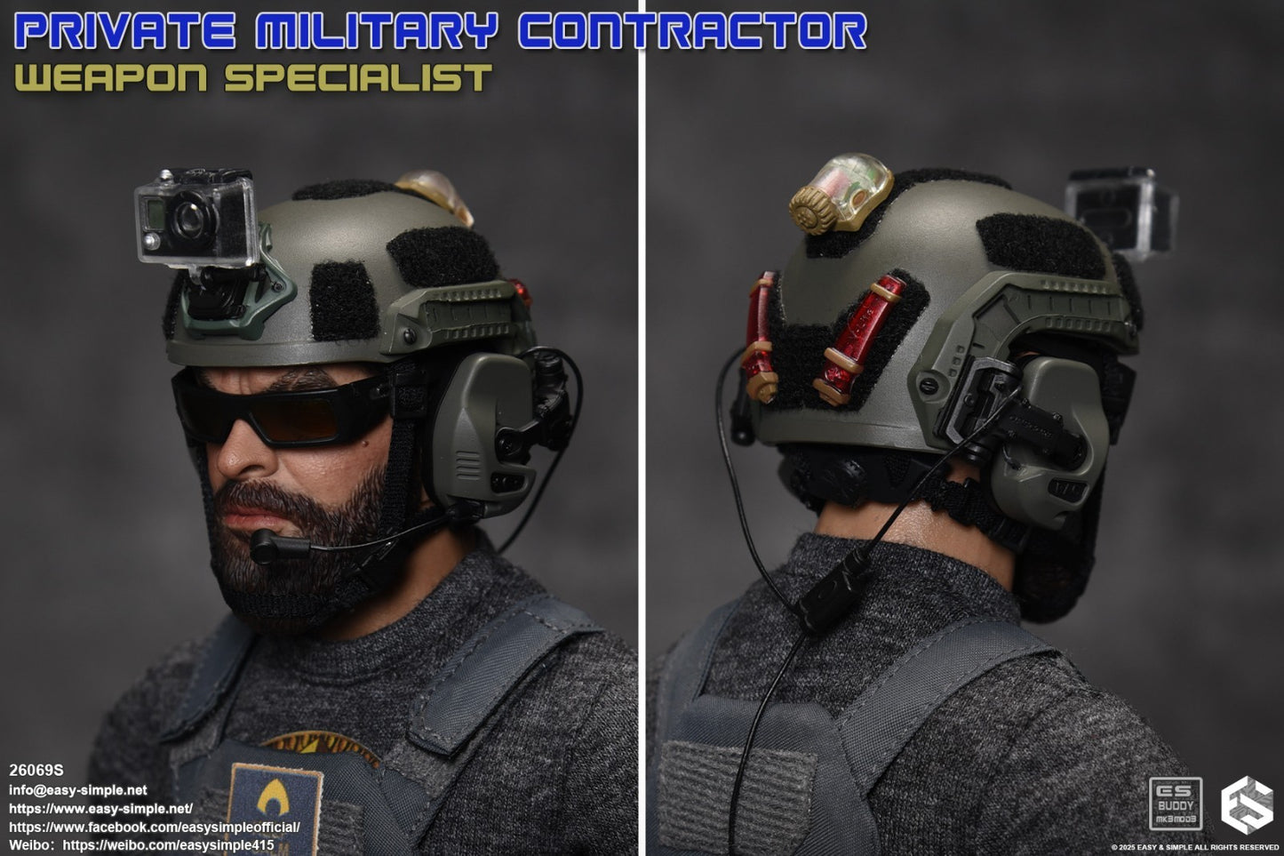 1:6 scale Easy & Simple PMC Weapon Specialist OD Helmet w/ Camera
