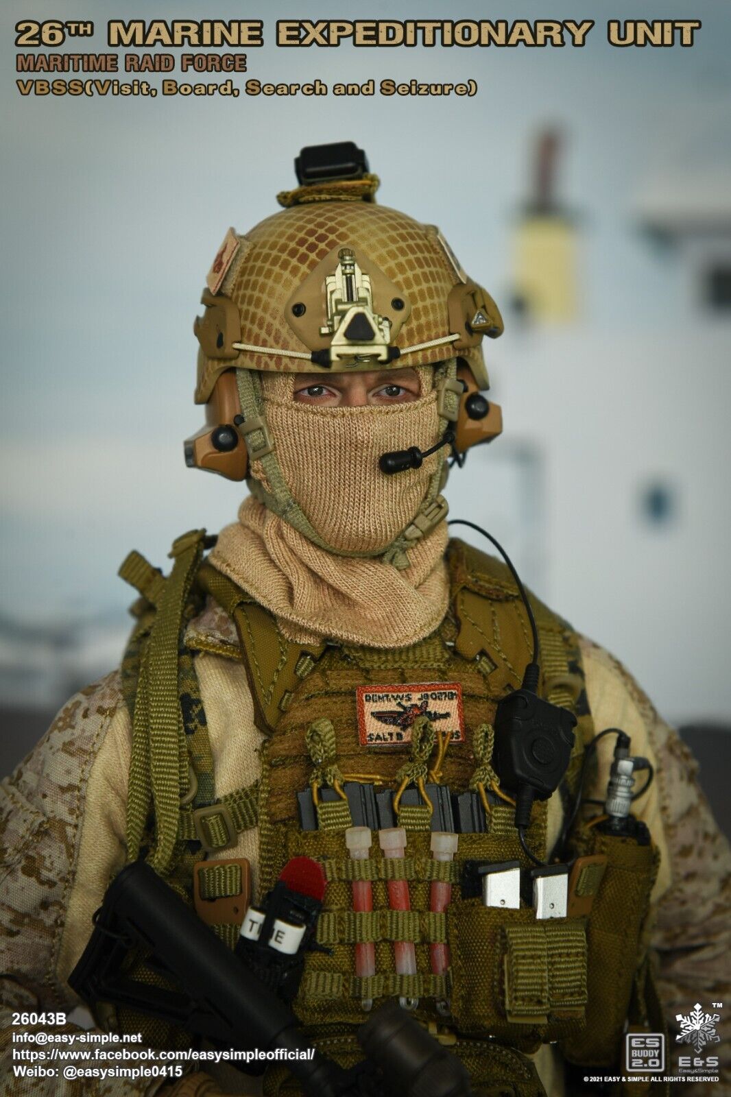 1:6 scale Easy & Simple USMC 26th MEU Tan Balaclava Mask for 12" Figures