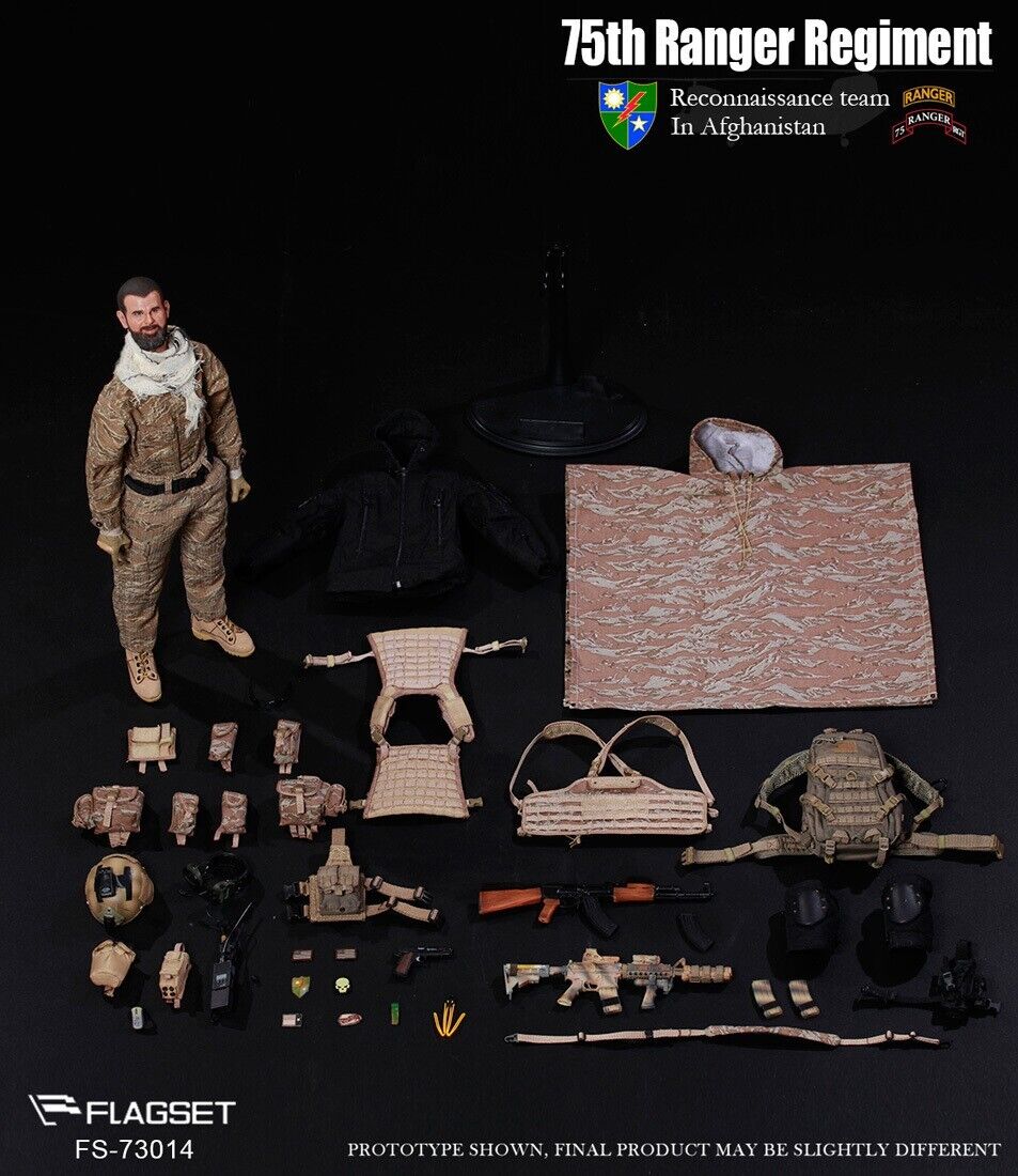 1:6 Flagset 75th Ranger Bearded Male Head Sculpt for 12" Figures