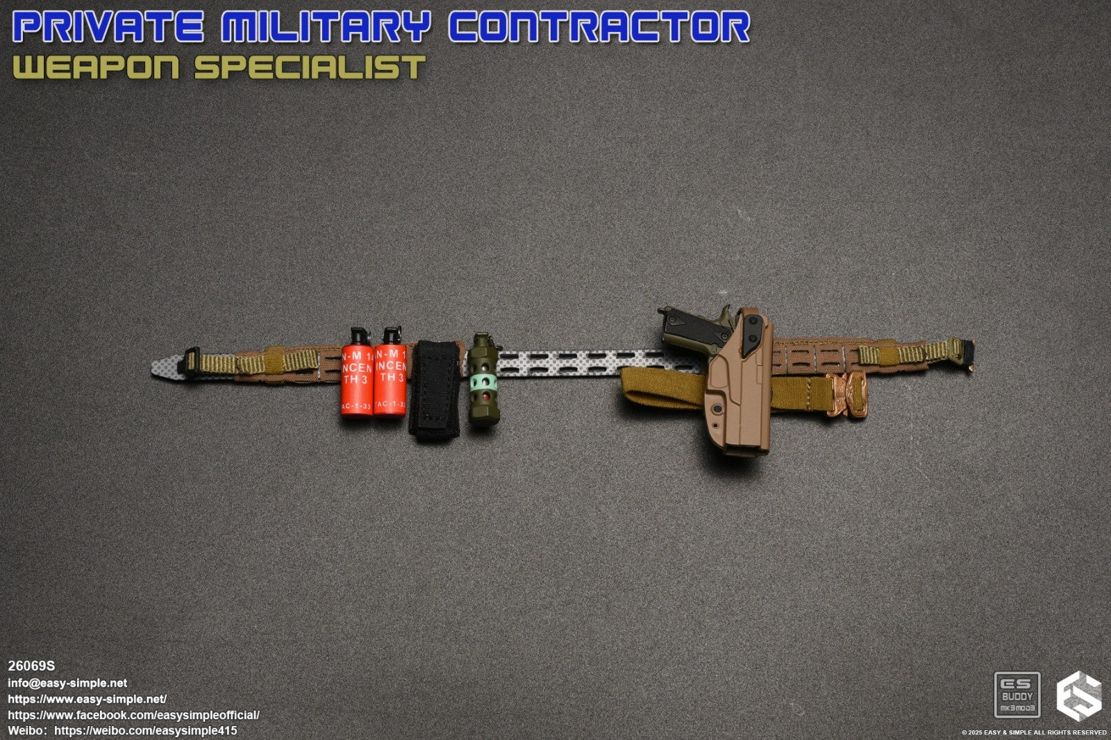 1:6 scale Easy & Simple PMC Weapon Specialist SPECIAL 1911 Pistol w/ Holster