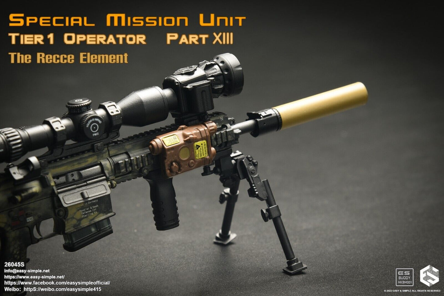 1:6 Easy & Simple Recce Element Camo HK 417 Sharpshooter Rifle for 12" Figures