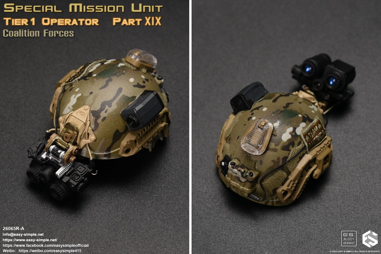 1:6 scale Easy & Simple Coalition Forces Multicam Helmet w/ NVG  26065RA