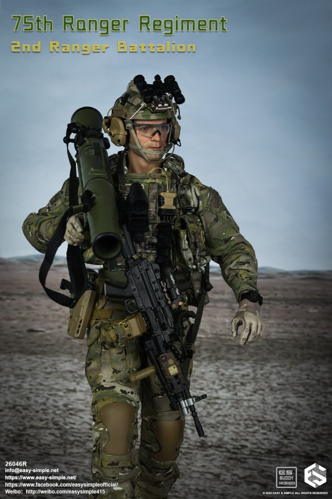 1:6 Easy & Simple 75th Ranger Regiment Male Head Sculpt 12" Action Figure 26046R