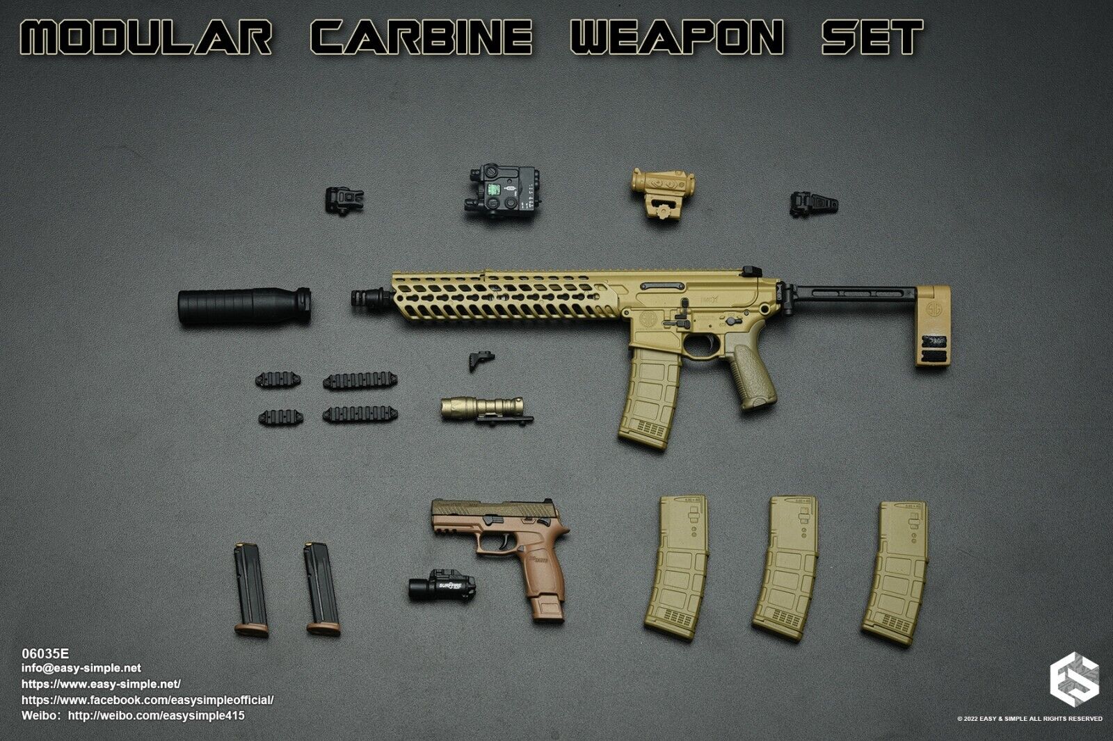 1:6 scale Easy & Simple Modular Carbine Weapon Set E - MCX STD Pistol 06035E
