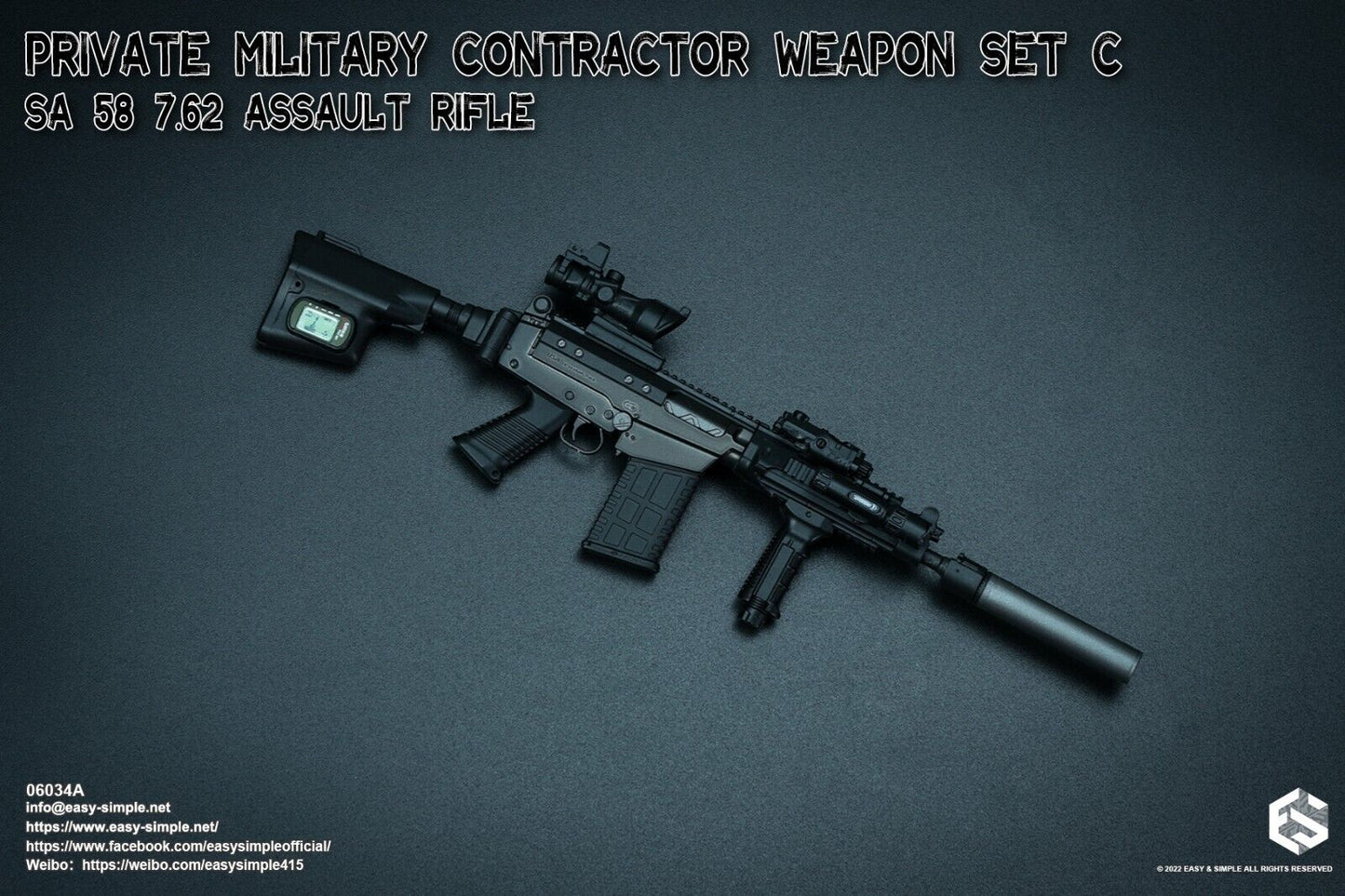 1:6 Easy & Simple PMC Weapon Set C SA 58 7.62 Assault Rifle Black ACOG 06034A