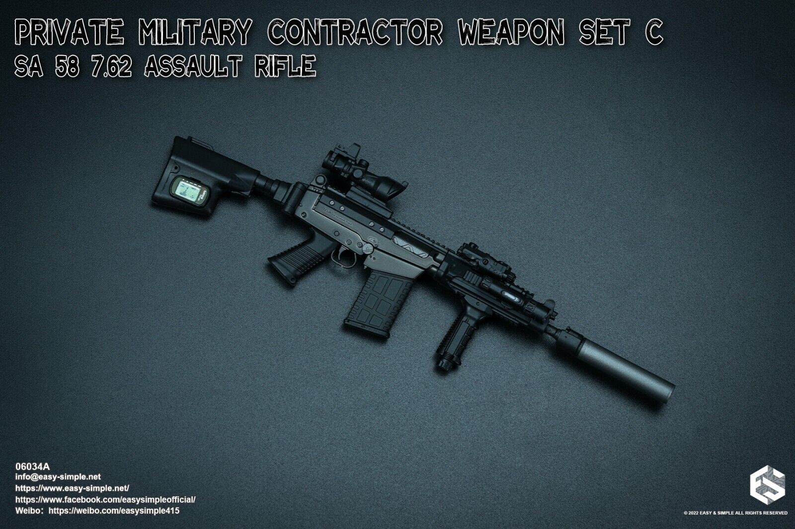 1:6 Easy & Simple PMC Weapon Set C SA 58 7.62 Assault Rifle Black ACOG 06034A