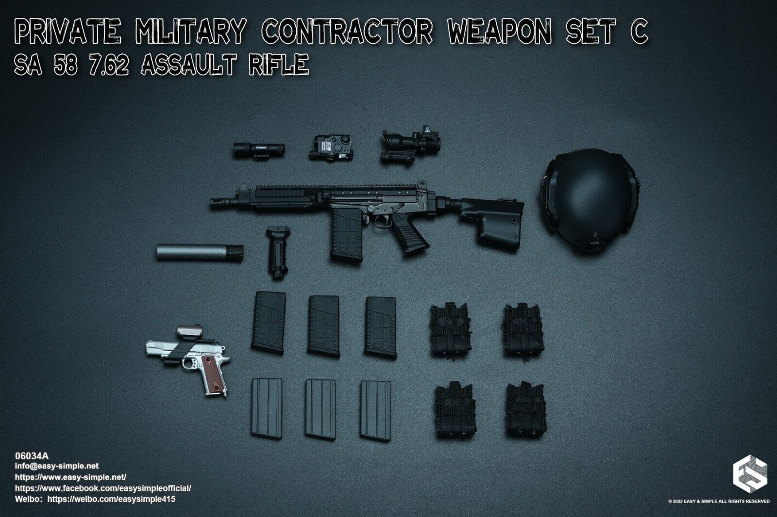 1:6 Easy & Simple PMC Weapon Set C SA 58 7.62 Assault Rifle Black ACOG 06034A